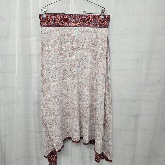 Maurices Pink Blue Boho Asymmetrical Midi Skirt Festival L - Picture 6 of 8